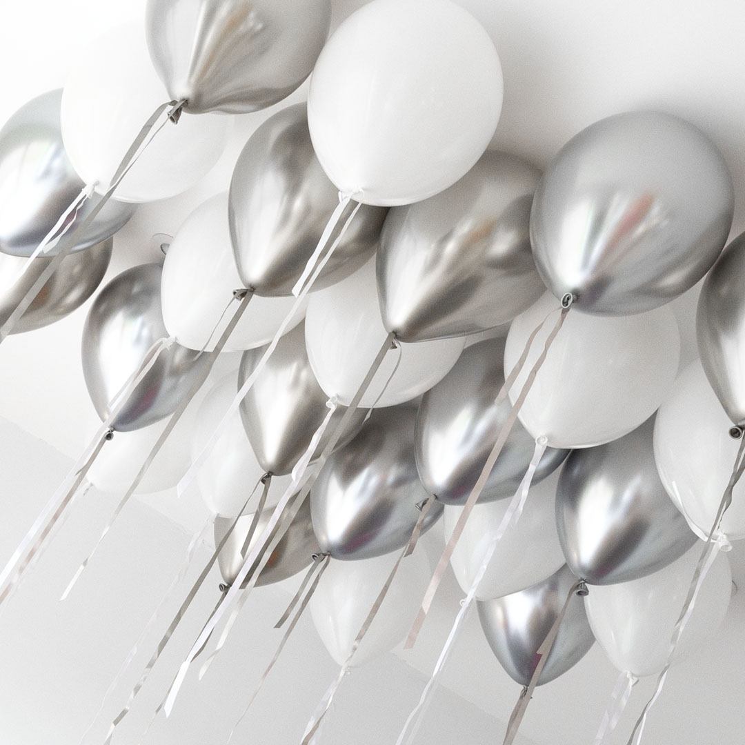 Ice Disco White & Silver Helium Ceiling Balloons